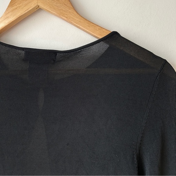 Vintage Y2K black stretch mesh cardigan with hook closure and floral embroidery - Picture 7 of 9